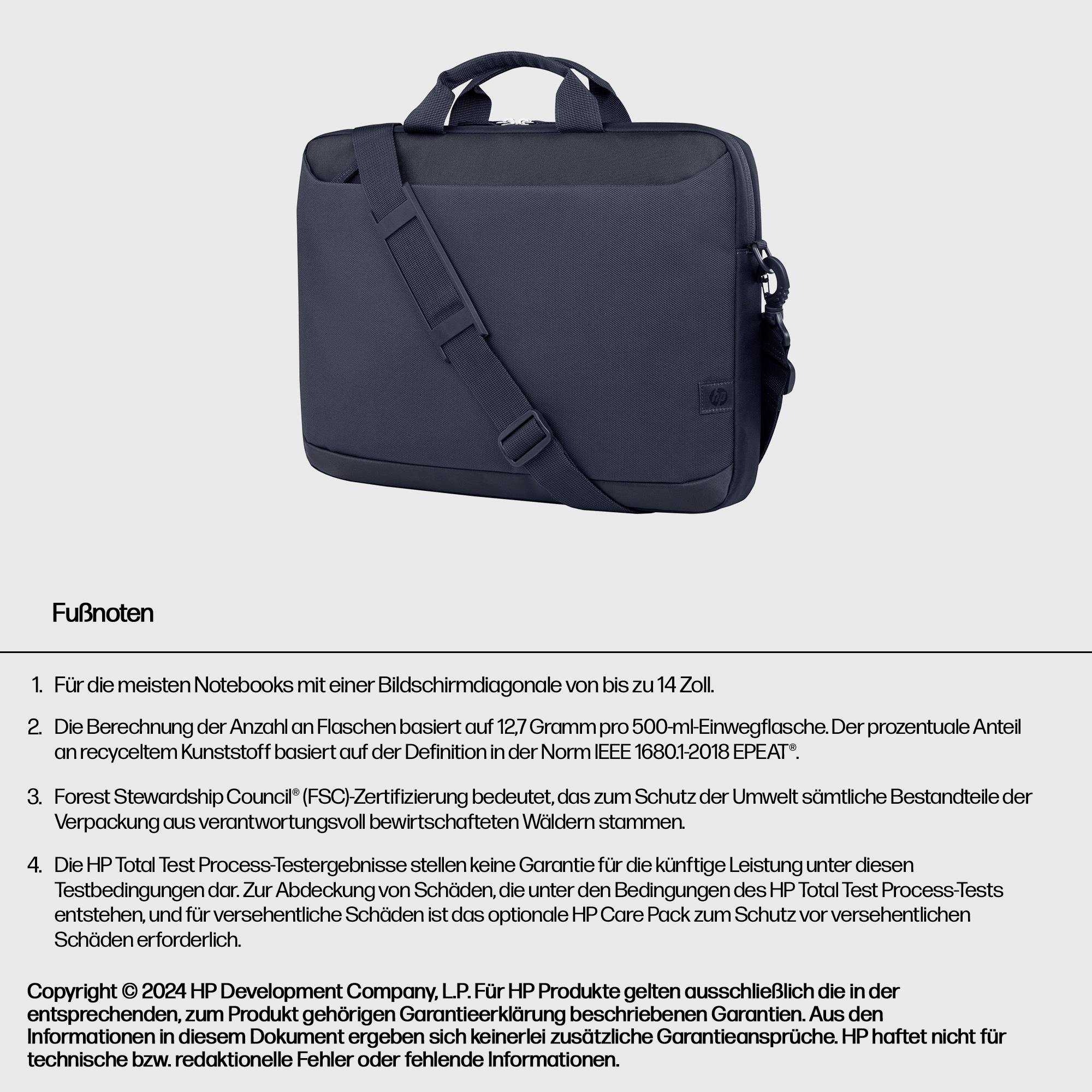 Un sac pour ordinateur portable noir avec des poignées et une fermeture éclair en bas. Le texte décrit les conditions de garantie et les informations sur le recyclage.