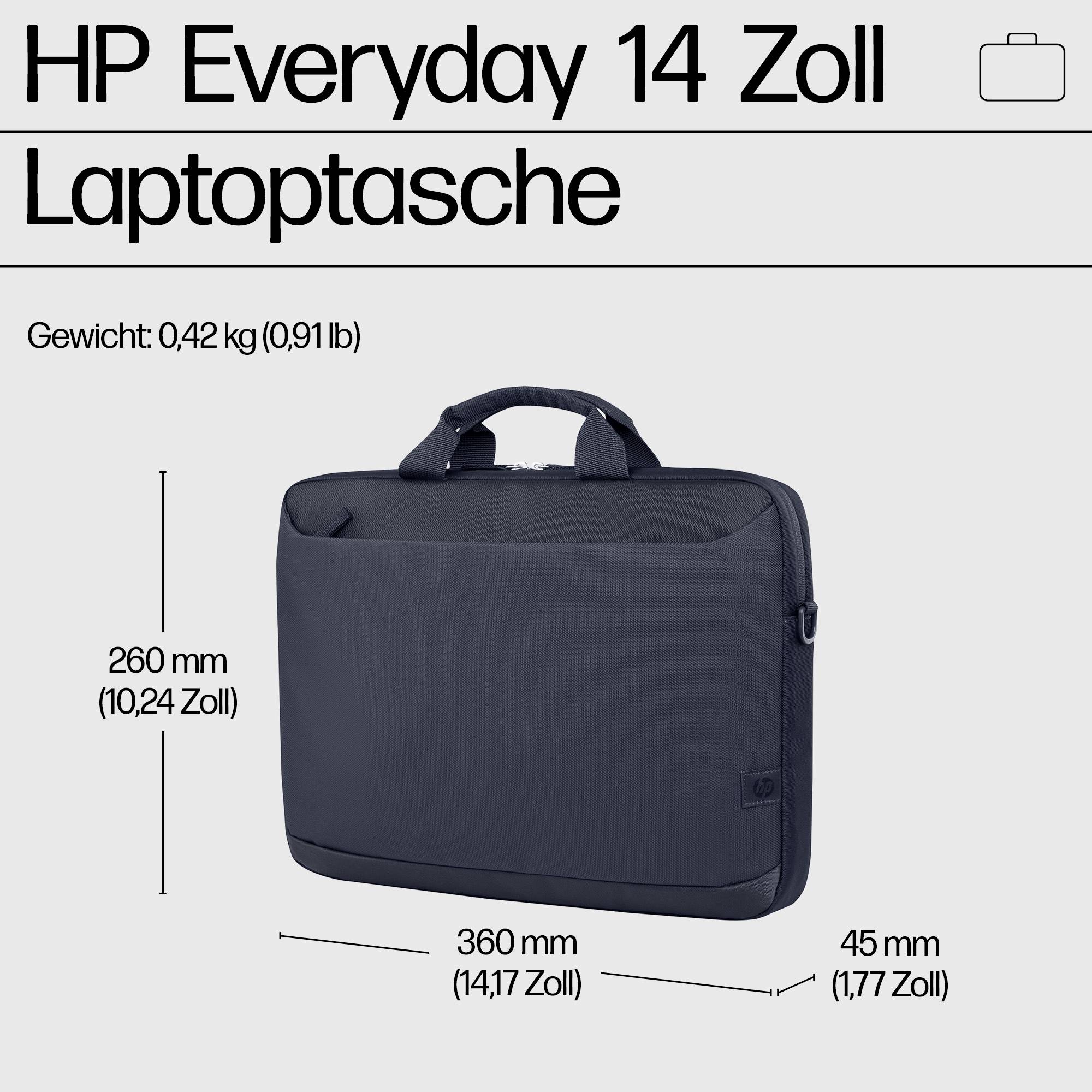 Sacoche noire pour ordinateur portable, adaptée aux ordinateurs portables de 14 pouces. Dimensions : 360 mm x 260 mm x 45 mm. Poids 0,42 kg.
