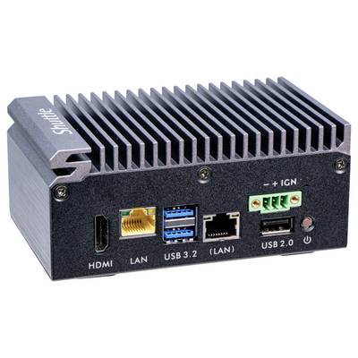 Un mini-PC noir avec un dissipateur thermique en aluminium présente des ports pour HDMI, LAN, USB 3.2, USB 2.0 et l'alimentation (+ IGN).