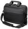 Sac pour ordinateur portable noir avec poignée de transport et bandoulière. Il dispose d'un grand compartiment et d'une poche avant supplémentaire avec fermetures à glissière.
