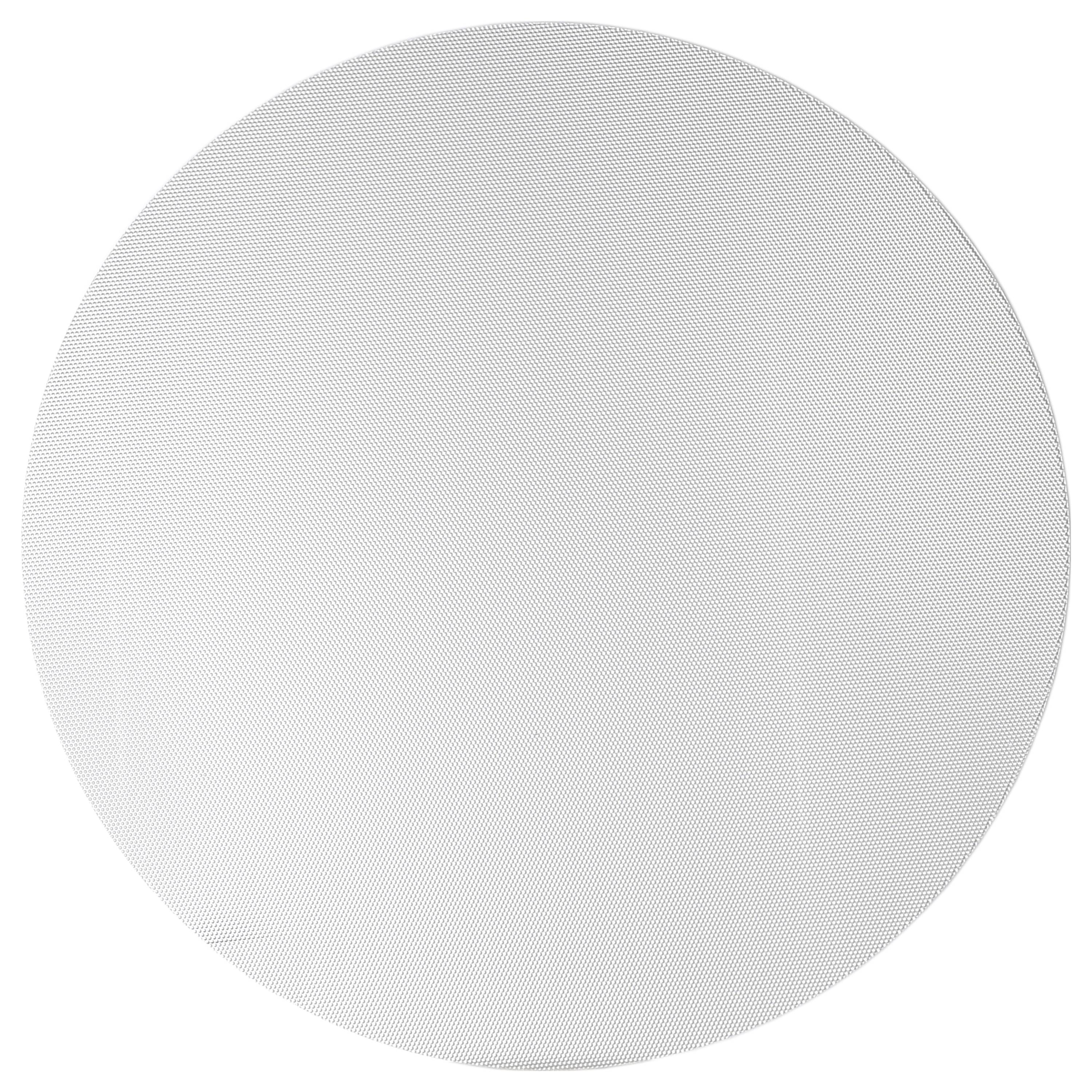 Un objet blanc, rond et plat devant un arrière-plan neutre.