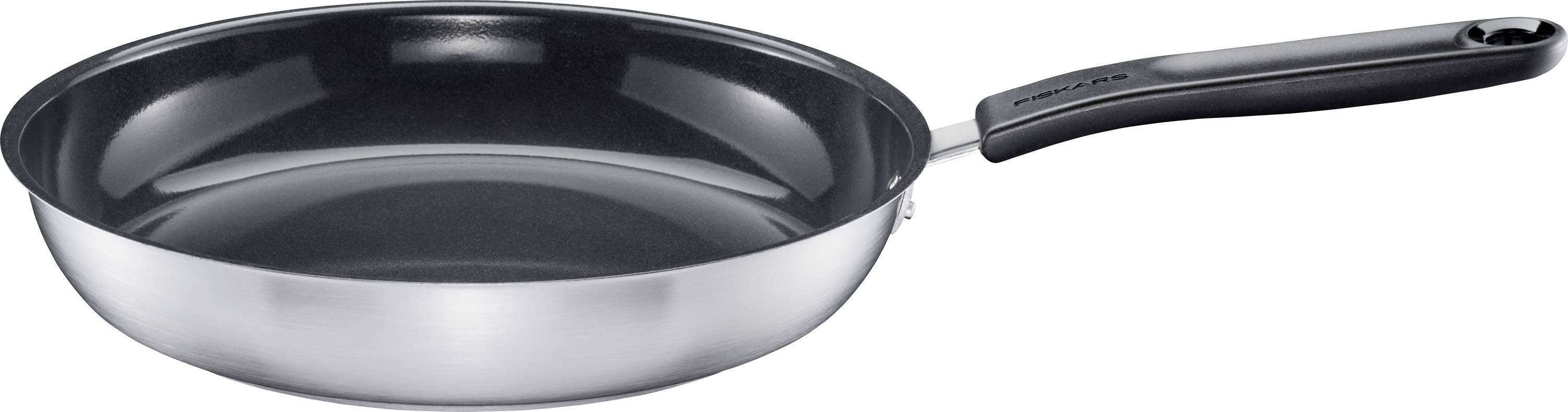 Poêle à frire avec revêtement antiadhésif noir et manche ergonomique, adaptée à la cuisson et au rôtissage sur différents types de plaques de cuisson.