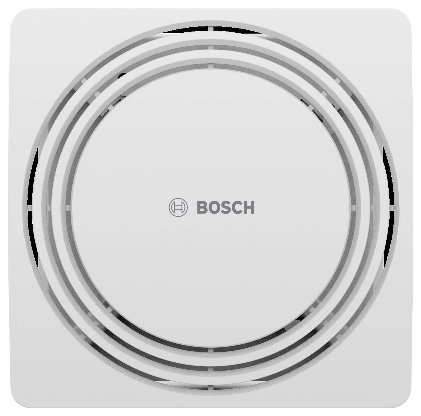 Un capteur d'air carré blanc de Bosch avec trois cercles concentriques autour du logo Bosch placé au centre.