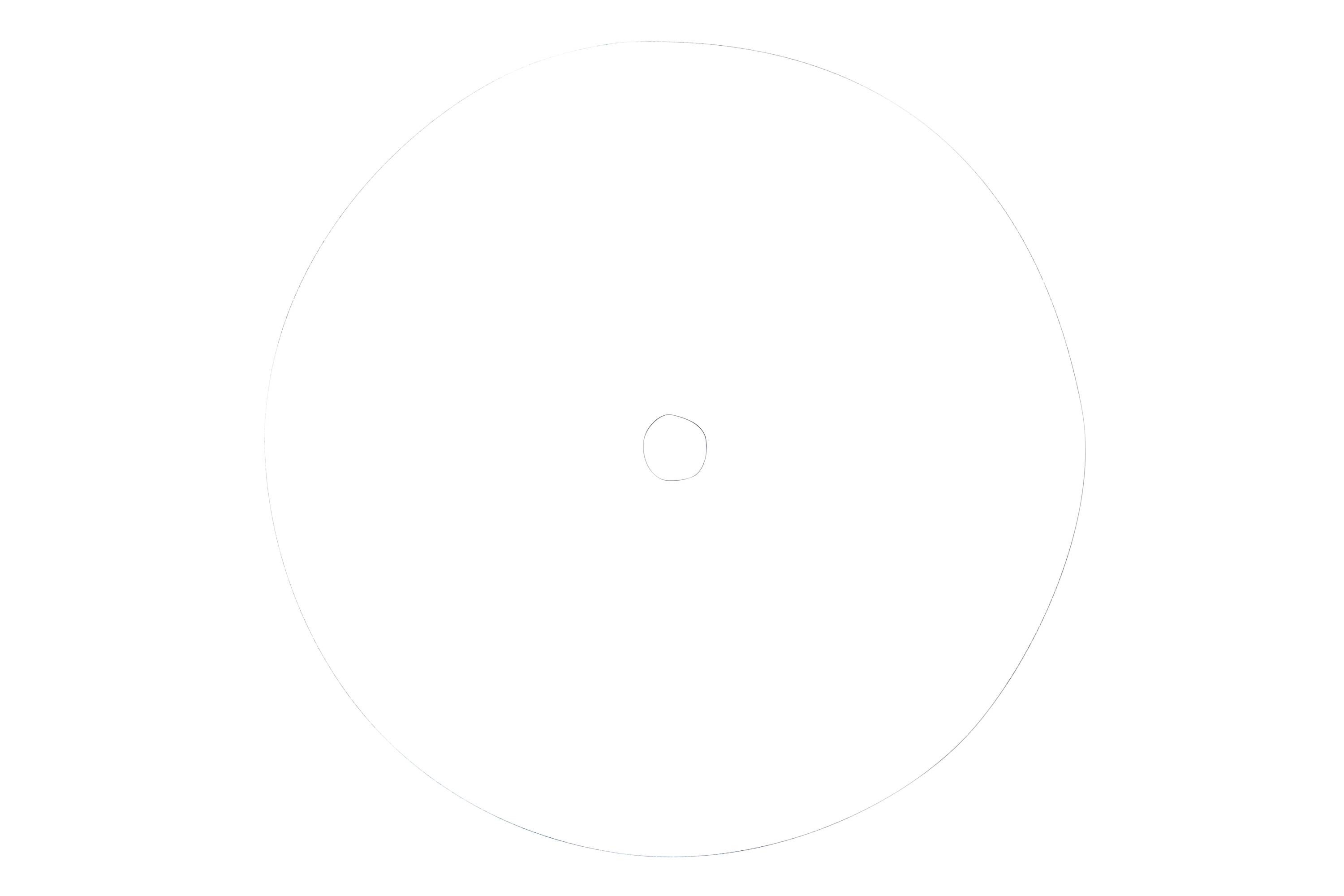 Disque blanc et vide avec un petit trou au centre sur un fond blanc.