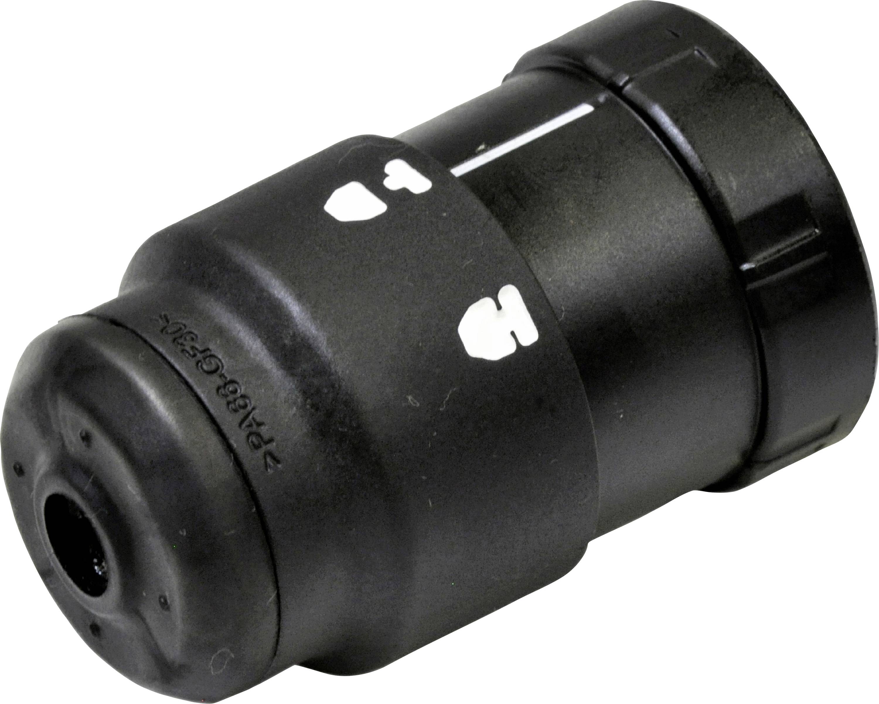 Cartouche noire avec des symboles blancs et un connecteur à l'extrémité, probablement un composant pour une imprimante ou une machine.