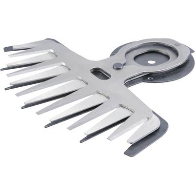 Peigne métallique en forme de nageoire de requin typique pour tondre les animaux, en particulier les moutons ; présente des dents acérées pour un toilettage efficace de la toison.