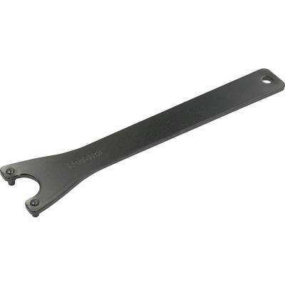 Une clé à molette noire avec une poignée plate et une ouverture semi-circulaire, adaptée pour des vissages spécifiques.