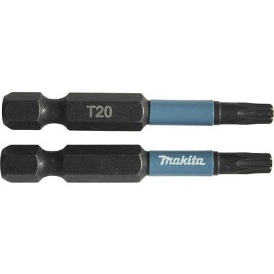 Deux embouts Torx Makita T20, noirs avec anneau bleu, pour tournevis ou perceuses.