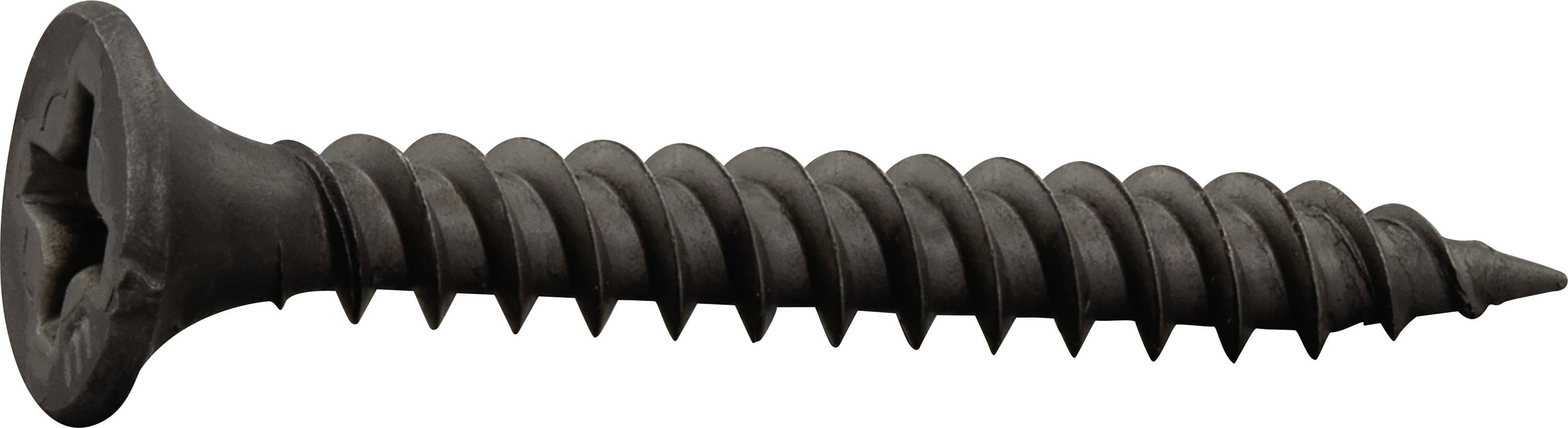 Vis noire à tête cruciforme, adaptée pour une utilisation dans le bois ou le placo.