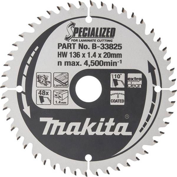 Makita B-33825 B-33825 Lame de scie circulaire 136 x 20 x 1 mm Nombre de dents: 48 1 pc(s)