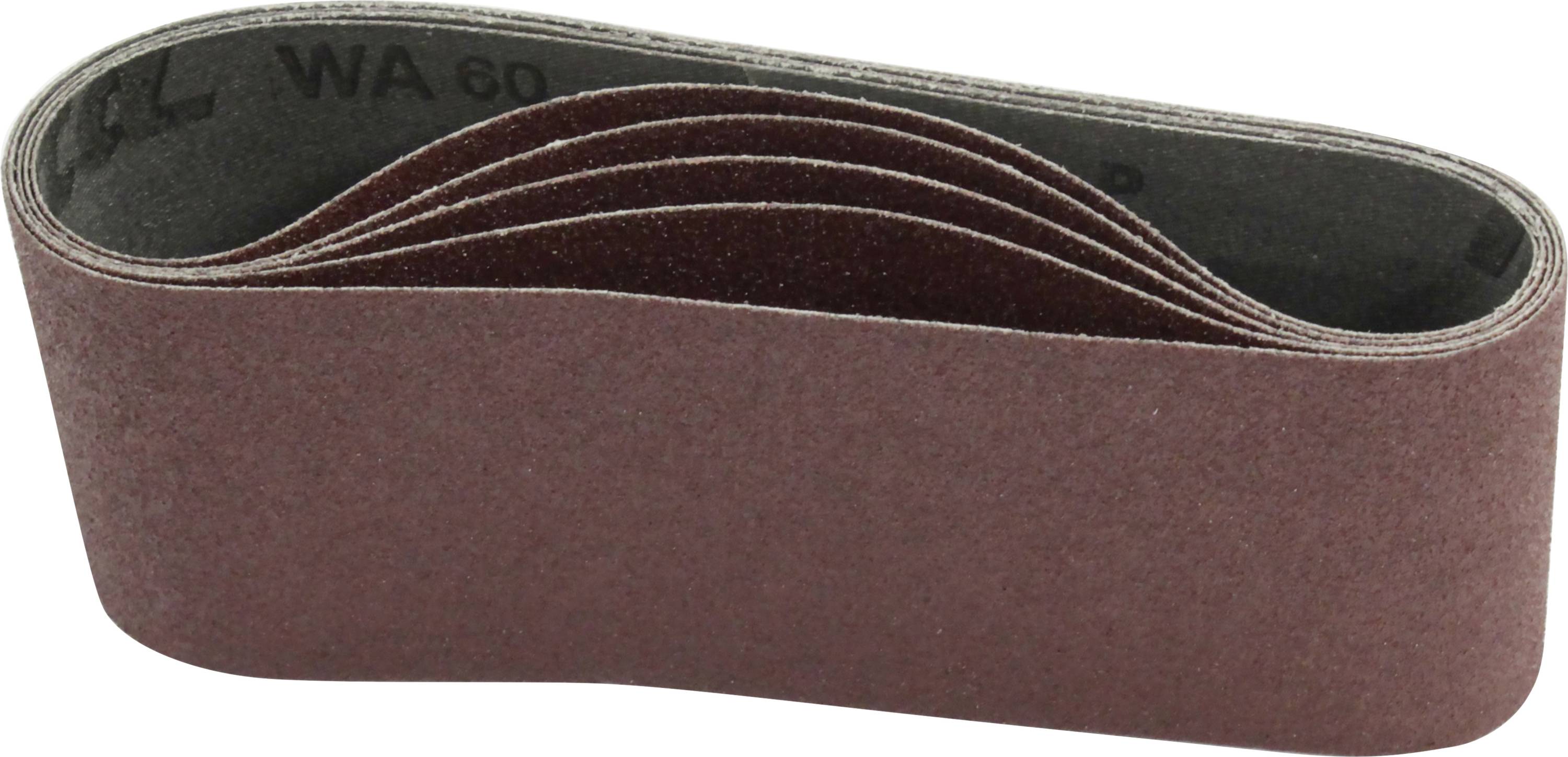 Bande de papier de verre brun à grain fin, plié plusieurs fois, adapté aux ponceuses.