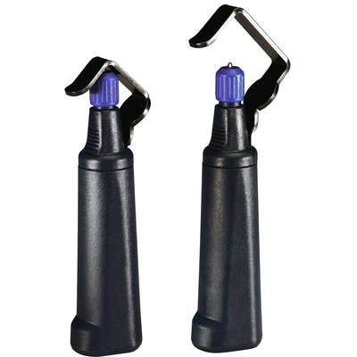 Deux ouvre-portes noirs avec des poignées bleues. Ils sont conçus de manière ergonomique pour faciliter l'ouverture des portes. Adaptés aux personnes ayant une force manuelle limitée.
