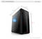 Boîtier CSL Prometheus ATX-Tower, noir avec éclairage RVB. Dimensions : 52,5 cm de hauteur, 21,7 cm de largeur, 49,7 cm de profondeur.