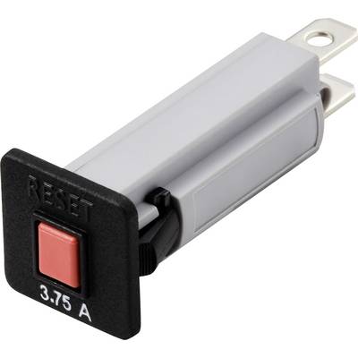 Un bouton rouge sur un boîtier rectangulaire noir portant l'inscription 'RESET' et '3,75 A', monté sur un support gris.