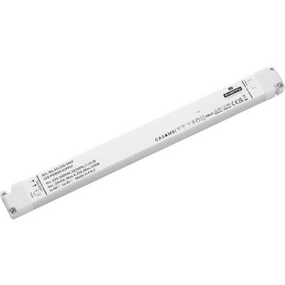 Unité de commande électronique blanche portant l'inscription 'CASAMBI'. Adaptée pour l'éclairage LED, avec différentes spécifications techniques.
