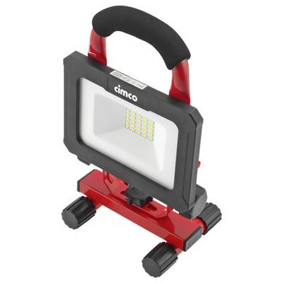 Projecteur de travail portable à LED rouges, doté d'une poignée noire et d'un socle réglable.
