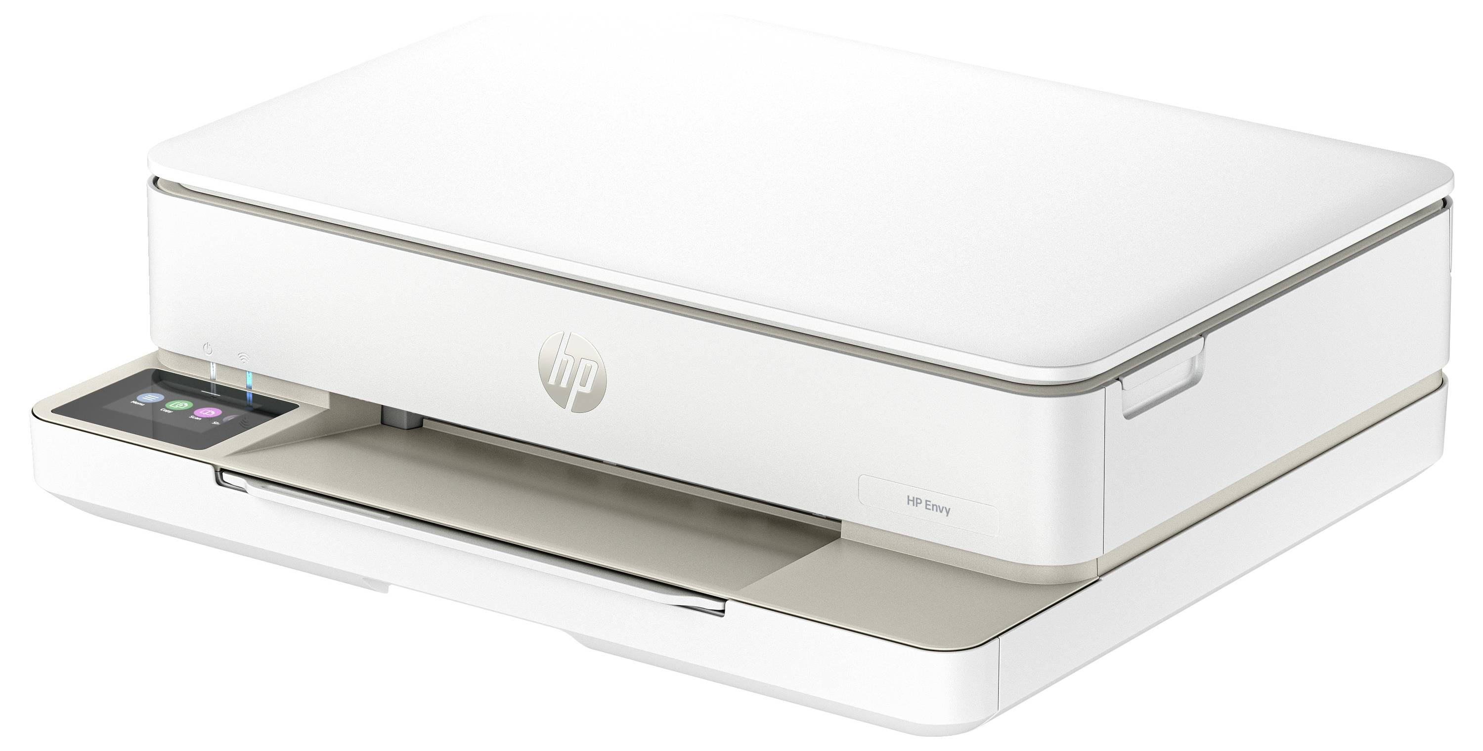 Une imprimante blanche au design épuré, avec un panneau de commande sur le côté gauche, adaptée à un usage domestique ou pour les petits bureaux.