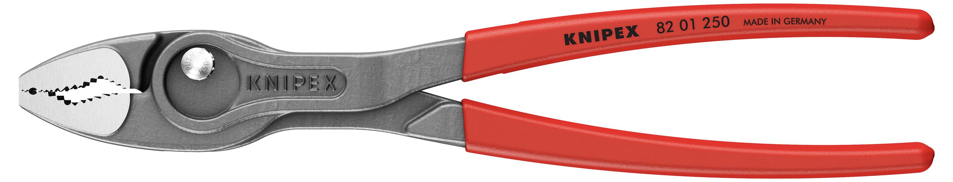 Coupe-boulons de la marque KNIPEX, modèle 82 01 250, avec poignées rouges. Conçu pour couper en toute sécurité des boulons et des fils.