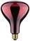 Ampoule rouge à forme ronde avec douille métallique, adaptée aux effets de chauffage ou d'éclairage spécial.