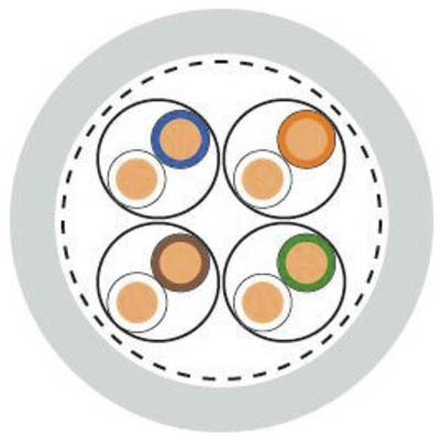Disposition symétrique de quatre cercles dans un cercle gris. Chacun contient un cercle clair de taille moyenne et un petit cercle coloré (bleu, orange, marron, vert).