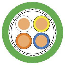 Image d'un cercle avec quatre cercles plus petits à l'intérieur, chacun entouré d'anneaux colorés. Le cercle extérieur est vert.
