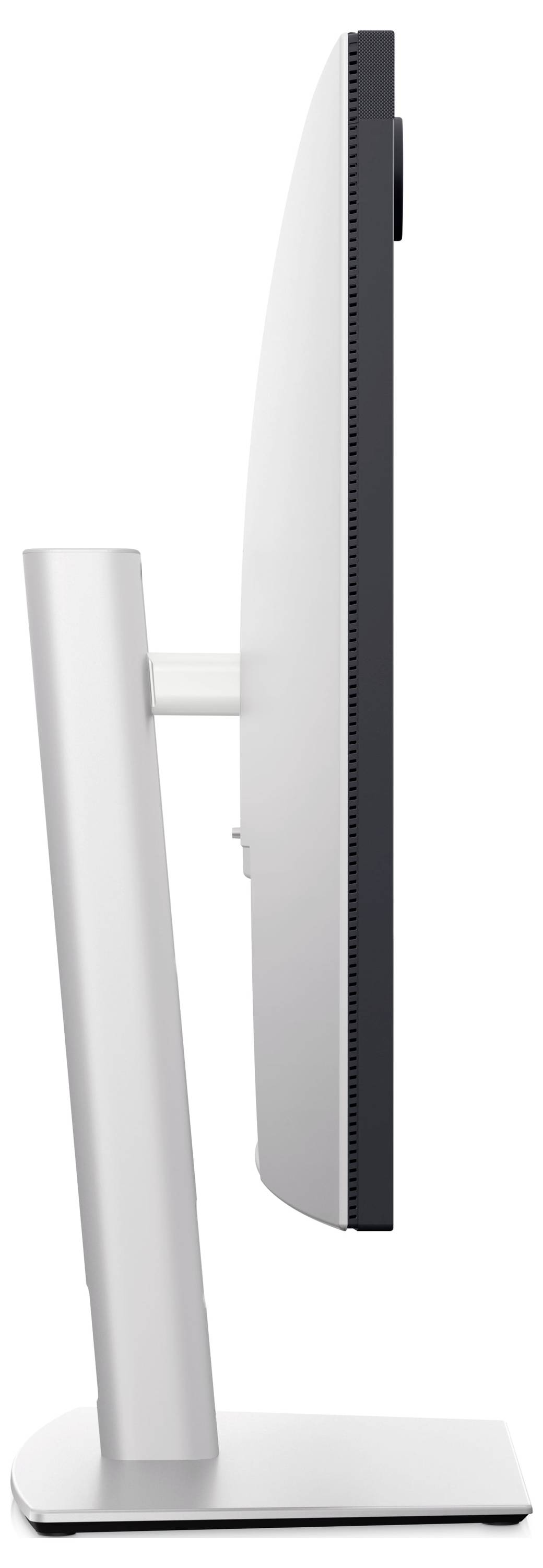 Moniteur en profil sur un support réglable. Un design fin et des lignes nettes soulignent l'esthétique moderne.