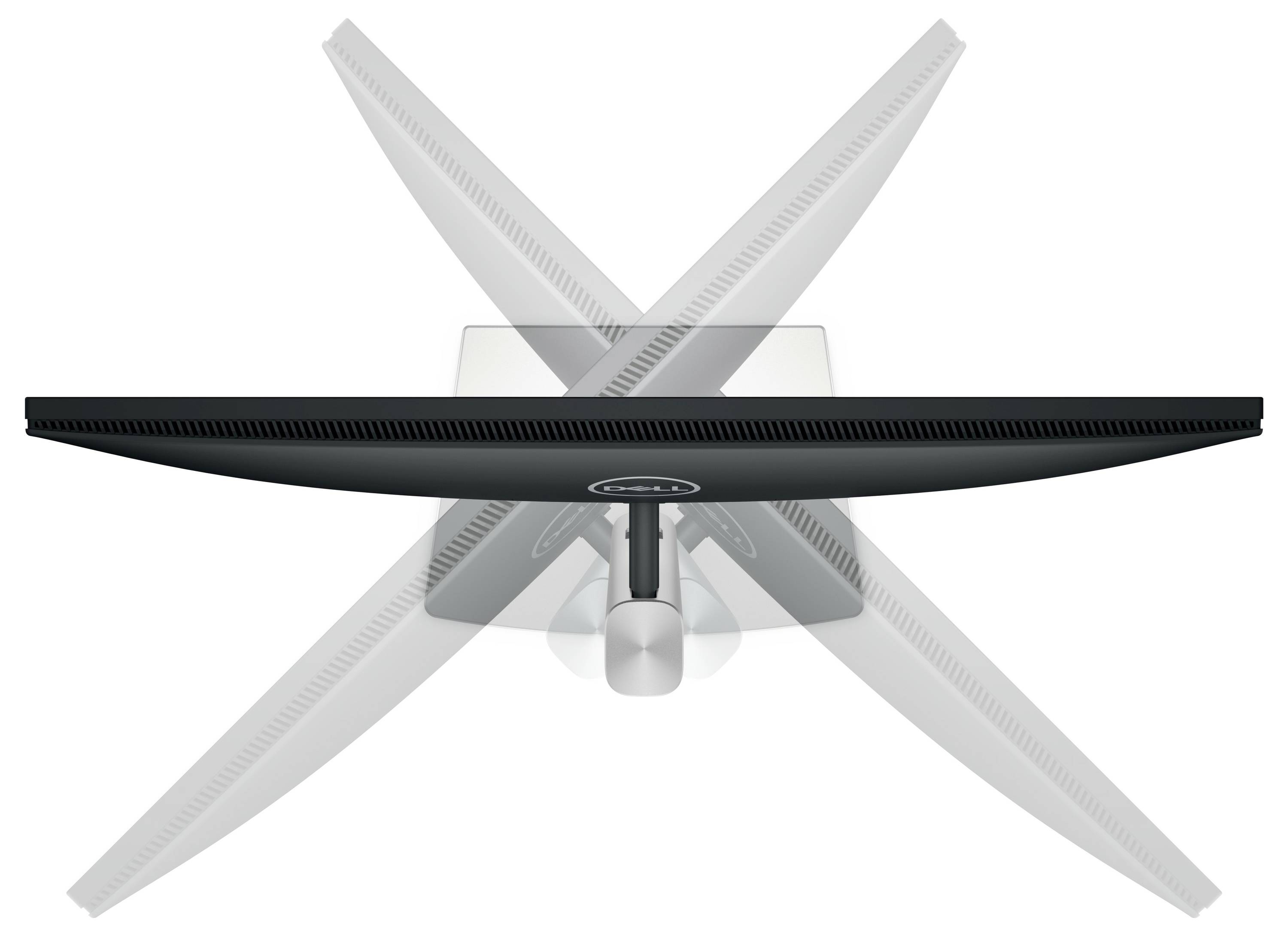 Un écran plat vu de dessus, montrant une rotation de 90 degrés dans les deux sens.