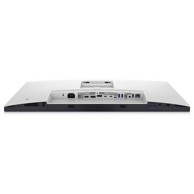 Dos d'un écran d'ordinateur avec plusieurs ports, notamment HDMI, DisplayPort, USB et port d'alimentation.