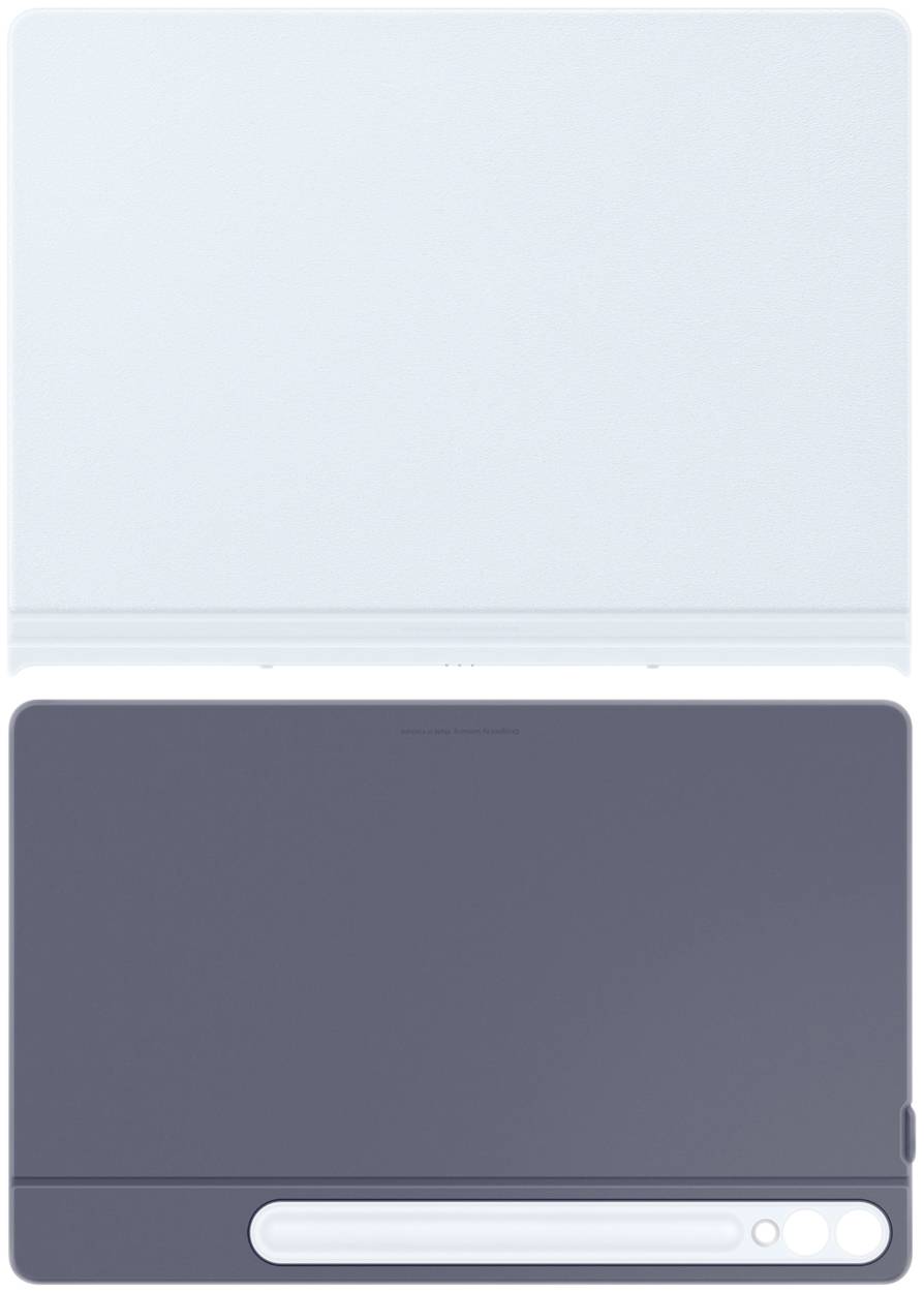 Un objet rectangulaire bleu clair et un autre gris foncé, chacun avec un design élégant, minimaliste et des angles arrondis.