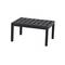Un tabouret noir rectangulaire avec un design de lattes ouvert et quatre pieds stables.