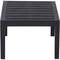 Une table rectangulaire noire avec une surface de type lattes et quatre pieds.