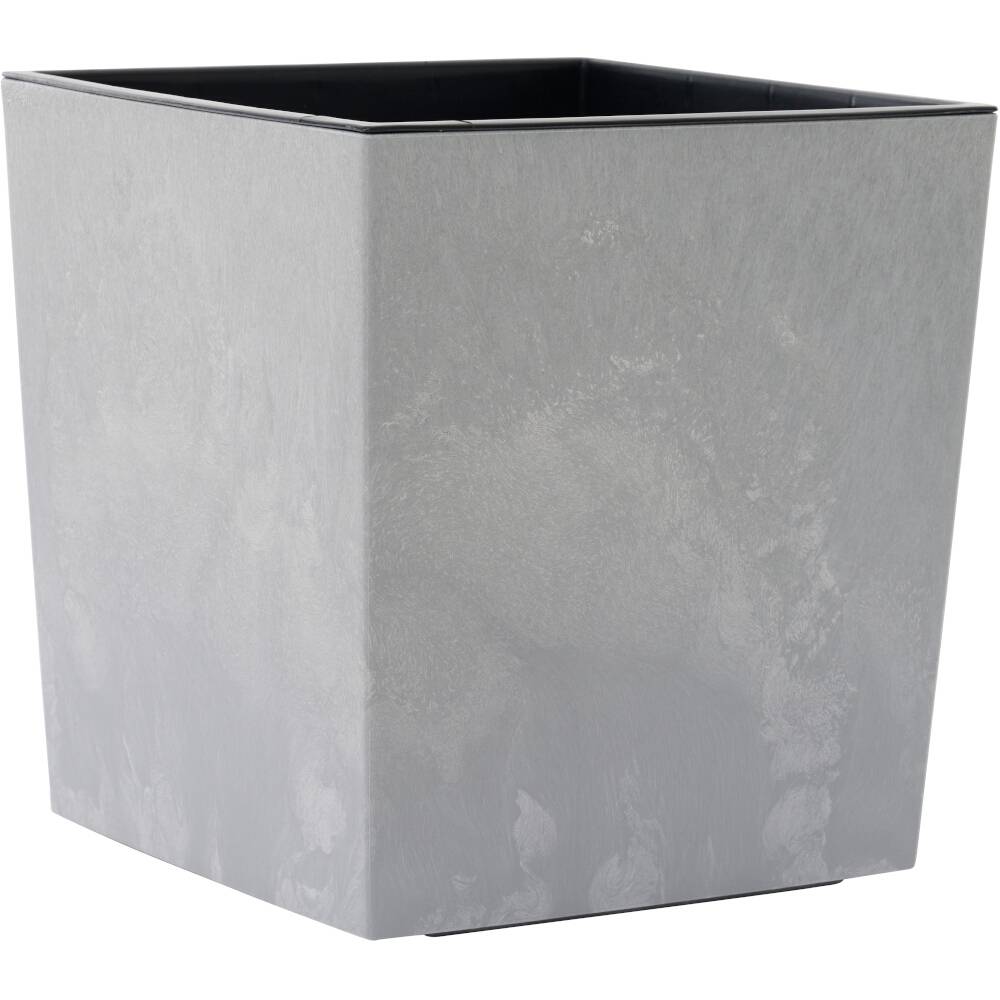 Pot de fleurs carré en pierre grise, au design minimaliste, sans plante. Convient aussi bien à l'intérieur qu'à l'extérieur.