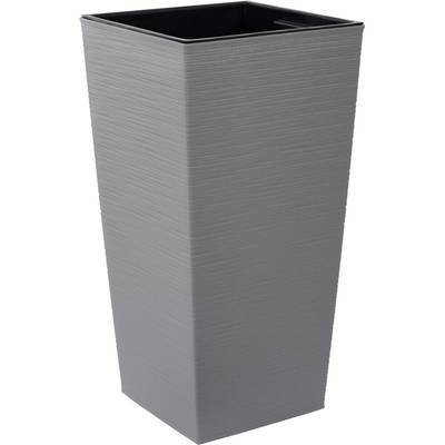 Bac à plantes rectangulaire en plastique gris, de hauteur moyenne, à surface légèrement texturée, adapté aux espaces intérieurs et extérieurs.