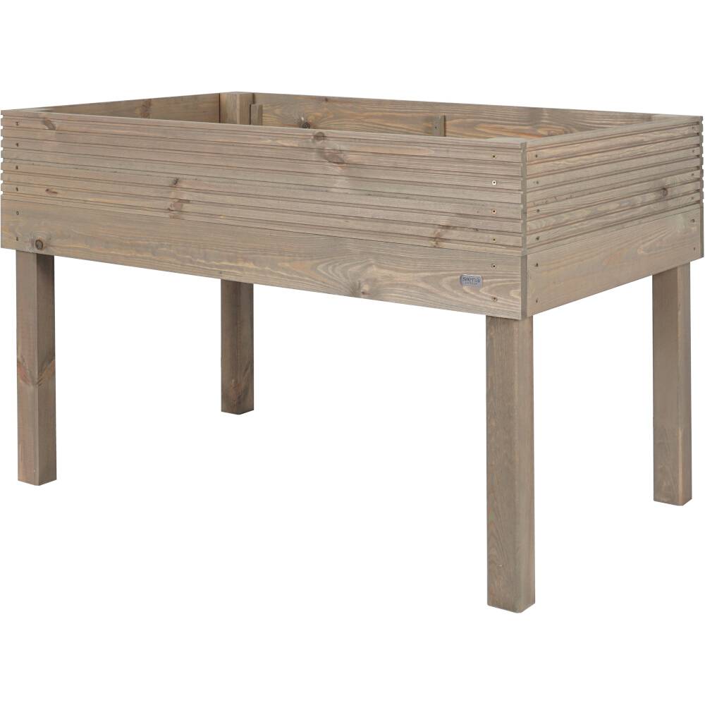 Carré potager surélevé rectangulaire en bois, reposant sur quatre pieds, parfait pour les plantes de jardin ou de balcon.