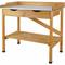 Table de travail en bois avec deux tiroirs et une étagère inférieure, idéale pour l'atelier ou le garage.