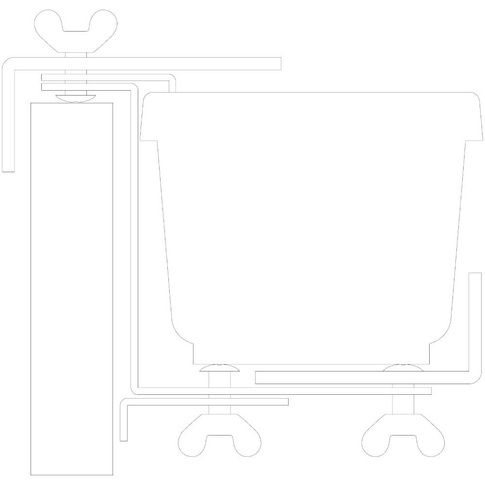 Dessin technique d'un accessoire avec vue en coupe latérale. Montre les détails des composants et leurs connexions.