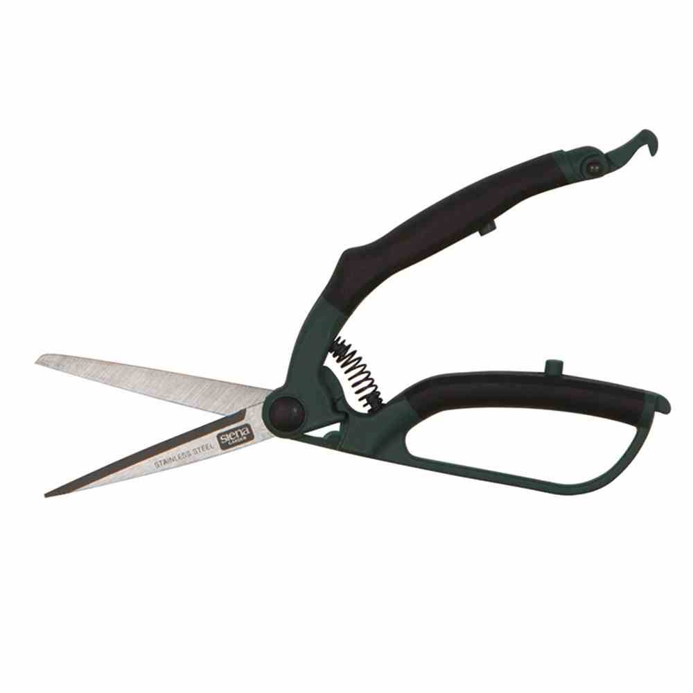 Sécateur vert à poignée ergonomique, adapté à la coupe de plantes et de branches.