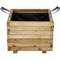 Jardinière en bois avec deux poignées grises, de forme rectangulaire, ton naturel du bois, idéale pour les plantes de jardin.