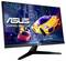 Moniteur de jeu Asus avec une voiture de sport jaune néon et bleue et une voiture rouge dans un paysage urbain futuriste à l'écran.
