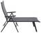 Chaise longue de soleil gris-noir en métal avec dossier et accoudoirs réglables, vue de côté. Design minimaliste.