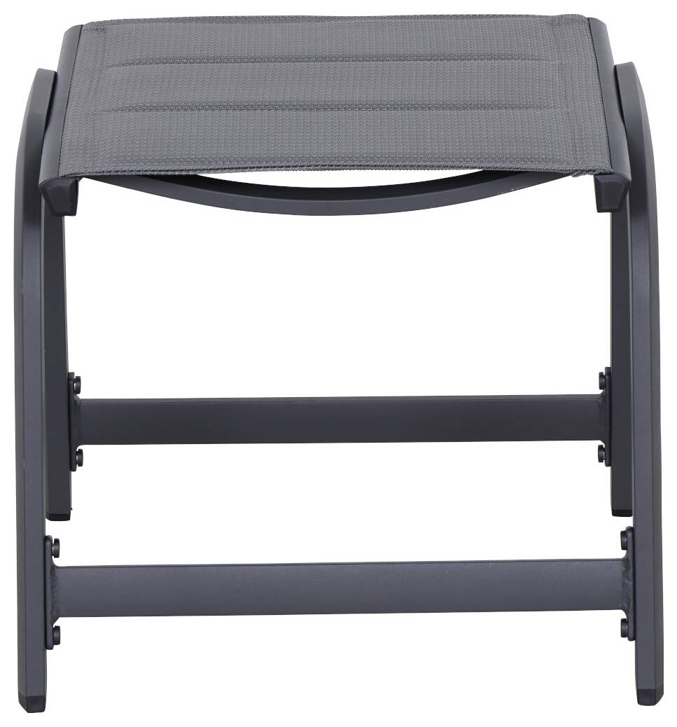 Un tabouret noir avec un revêtement textile sombre et résistant et un cadre métallique robuste, adapté aux espaces intérieurs et extérieurs.