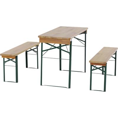 Ensemble de table et bancs de brasserie en bois avec deux bancs et une table. Cadre en métal robuste, idéal pour l'extérieur.