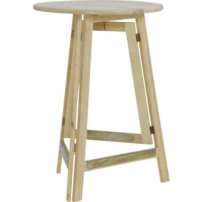 Tabouret en bois clair avec assise ronde et pieds hauts et étroits. Adapté pour les bars ou les tables hautes.