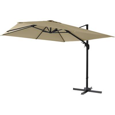 Un grand parasol autoportant de couleur sable avec support latéral. Idéal pour créer de l'ombre dans le jardin ou sur la terrasse.