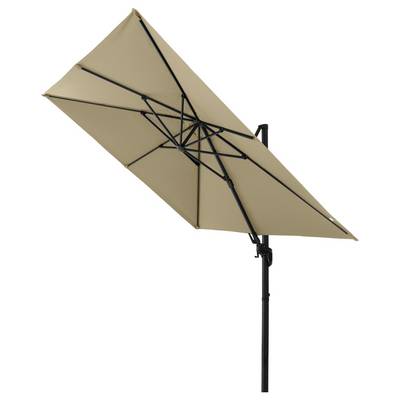 Parasol incliné de couleur beige avec structure noire. Idéal pour créer de l'ombre sur les terrasses ou dans les jardins.