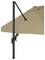 Un parasol beige avec un châssis latéral en métal et un mécanisme à manivelle pour l'ouverture et la fermeture. Le parasol présente une construction robuste.