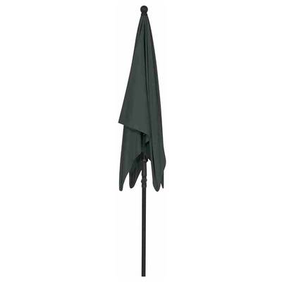 Un parasol fermé, vert foncé, debout.