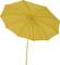 Parasol jaune aux segments ronds, complètement déployé. Idéal pour la plage ou le jardin, offrant une protection contre le soleil.