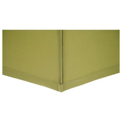 Coin de chambre vert, rembourré, aux lignes épurées et à la surface texturée.