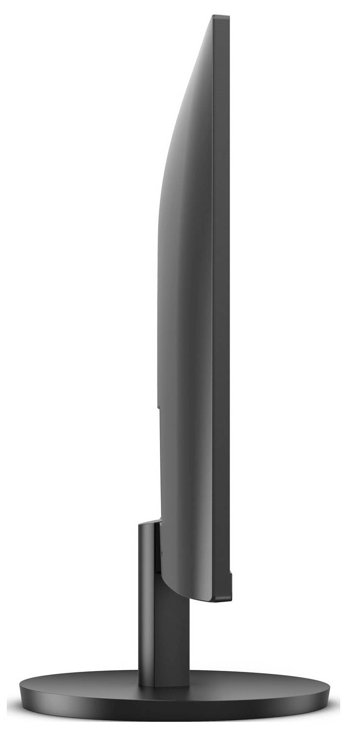 Vue latérale d'un écran plat moderne et élancé avec un socle circulaire.